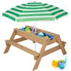 Best Choice Products Kids 3-in-1 Sand & Water Table, Wood Outdoor Convertible Picnic Table w/Umbrella, 2 Trays, Removable Top, 220lb Capacity Per Bench -Green view 1
