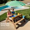 Best Choice Products Kids 3-in-1 Sand & Water Table, Wood Outdoor Convertible Picnic Table w/Umbrella, 2 Trays, Removable Top, 220lb Capacity Per Bench -Green view 2