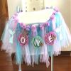 2 in 1 Mermaid 1st Birthday Party Supplies High Chair Tutu Tulle Decoration for Baby Purple Blue Shell "ONE" Pennant Under The Sea Mermaid Happy Birthday Favors for Highchair view 3
