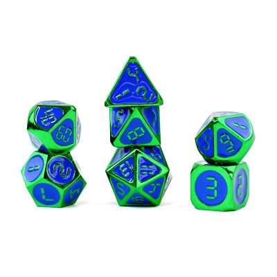 16mm Digital Metal Dice Set - Green w/ Blue Enamel (7)