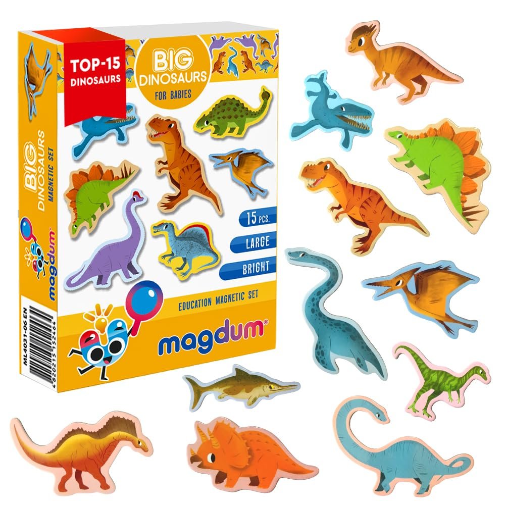 Dinosaur Magnets - Fridge Magnet for Kids -15 Large Fridge Magnets for Toddlers -Refrigerator Magnet for Children - Baby Magnetic Animal - Toddler Toys Magnetic Baby Toys