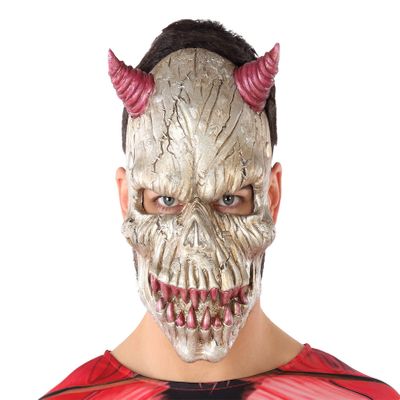 Atosa 62381 Devil Mask with Horns and Teeth, Fuchsia