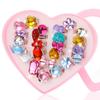 Hifot 24 pcs Girls Crystal Adjustable Rings, Princess Jewelry Finger Rings with Heart Shape Box, Girl Pretend Play and Dress up Rings for Children Kids Little Girls - Random view 3