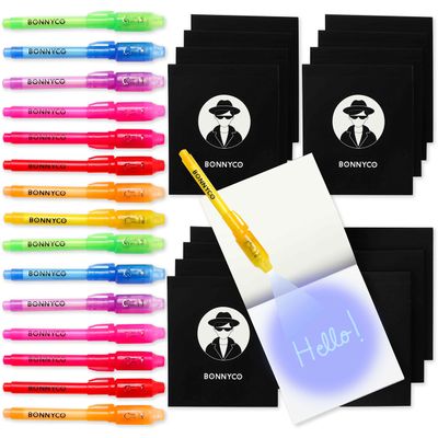 BONNYCO Invisible Ink Pen and Notebook Pack 16, Party Favors for Kids. Magic Spy Pen Goodie Bags Stuffers for Kids, Goody Bag Stuffers Pinata. Return Gifts Birthday Party, Classroom Prizes Students
