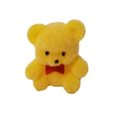 1" Miniature Flocked Teddy Bears with Red Bow Tie, Pack of 12 (Yellow)