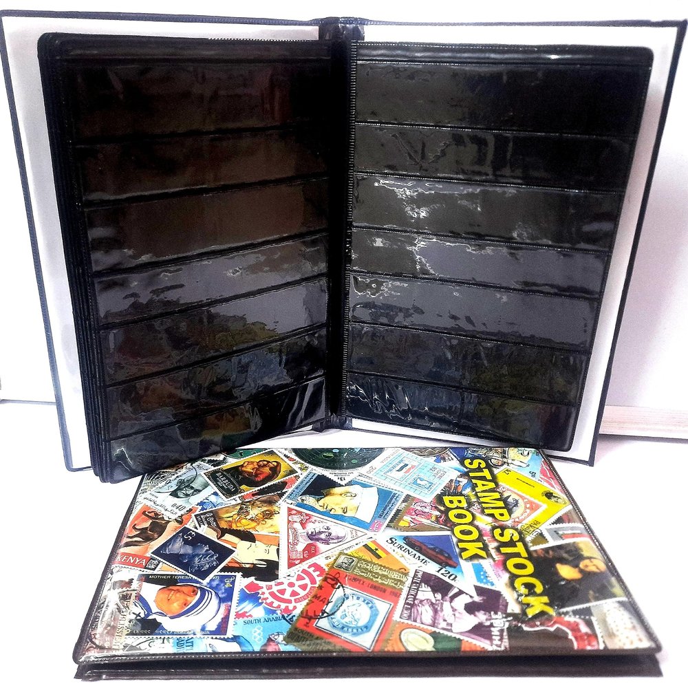 PVC World Stamp Album Collection Stock Book 20 Black Pages for 600+ Stamps (24x16cm)