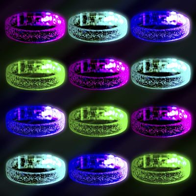 DAOKEY Flashing LED Light up Bracelets, Colorful Blinking Glow Wristbands Party Favors Toys Supplies for Birthday, Parties, Carnivals, Clear Case 12 Pack