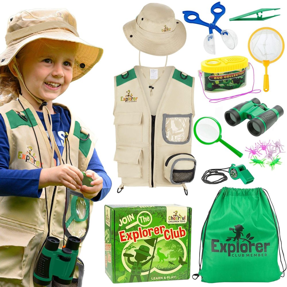 Cheerful Children Toys Premium Quality Bug Catching Kit - 19 Pcs Kids Explorer Kit - 4-6 Kids Adventure Kit Include Safari Vest, Hat & Extra Sturdy Accessories - Ideal Educational Gift - Learn & Play