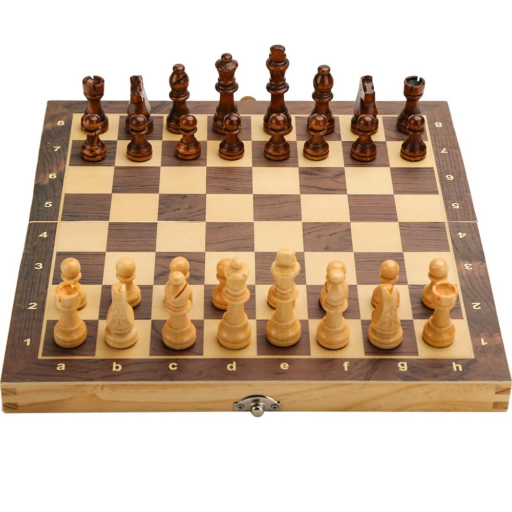 15" x 15" Magnetic Wooden Folding Chess Set with 2 Extra Queens, Handmade Game Board Interior for Storage for Adult Kids Beginner Large Chess Board