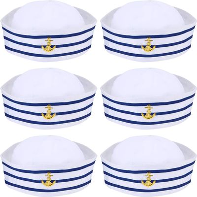 Syhood 6 Pieces Sailor Captain Navy Hat Blue with White Sail Hats for Kid Navy Costume Dressing Up Party Accessory(Classic Style)