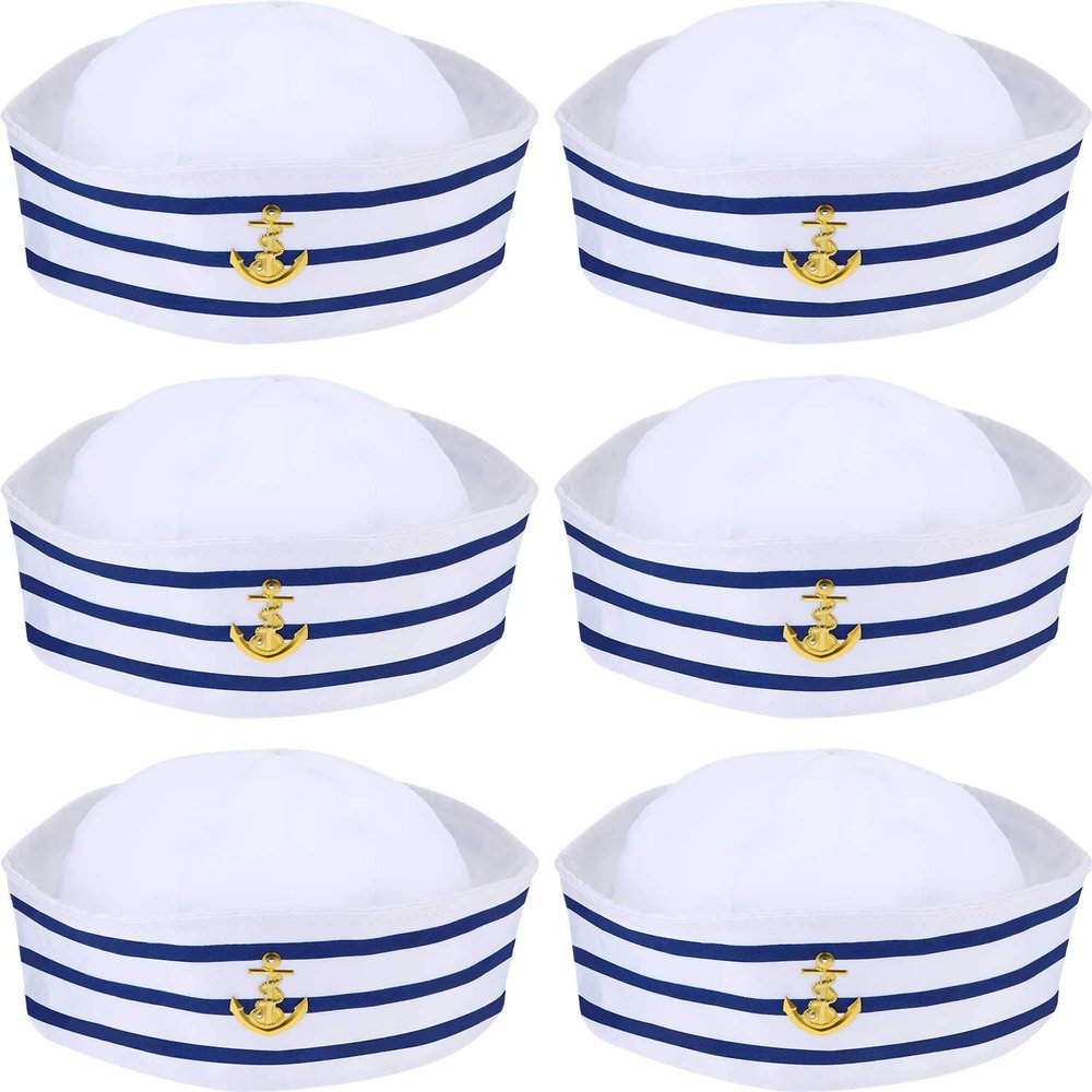 Syhood 6 Pieces Sailor Captain Navy Hat Blue with White Sail Hats for Kid Navy Costume Dressing Up Party Accessory(Classic Style)