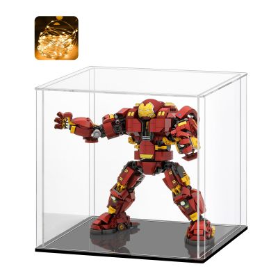 LASOA 8x6x8 in Acrylic Display Case, 2.0mm Thick Dustproof Display Box with Glossy Black Base & LED Light, UV-Resistant Showcase for Action Figures and Collectibles