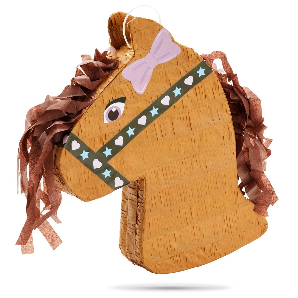 BLUE PANDA Horse Pinata - Small 12 x 16 x 3 in Brown & Pink Paper - Farm & Western Pinata for Horse Party & Pony Birthday Decorations
