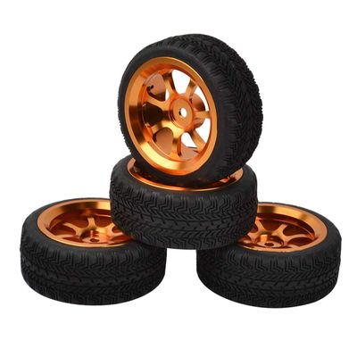 WONFAST 4PCS 1:10 Aluminium Alloy On Road 7 Spokes Metal Wheels Rim with Rubber Tires Compatible with 1/10 RC HSP HPI RC Drift Racing Car HSP HPI Parts (Gold)