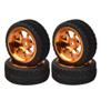 WONFAST 4PCS 1:10 Aluminium Alloy On Road 7 Spokes Metal Wheels Rim with Rubber Tires Compatible with 1/10 RC HSP HPI RC Drift Racing Car HSP HPI Parts (Gold) view 2