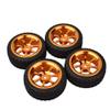 WONFAST 4PCS 1:10 Aluminium Alloy On Road 7 Spokes Metal Wheels Rim with Rubber Tires Compatible with 1/10 RC HSP HPI RC Drift Racing Car HSP HPI Parts (Gold) view 3