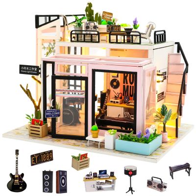 Spilay DIY Miniature Dollhouse Kit with Wooden Furniture,DIY Dollhouse Kit with Dust Proof and Music Movement,1:24 Scale Creative Room for Romantic Valentine's Gift(Time Studio)