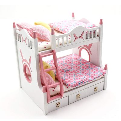 1:18 Scale Cool Beans Boutique Miniature Dollhouse Furniture DIY Kit  Pink Bunk Bed (Assembly Required) DH-HD18-1181029BunkBed