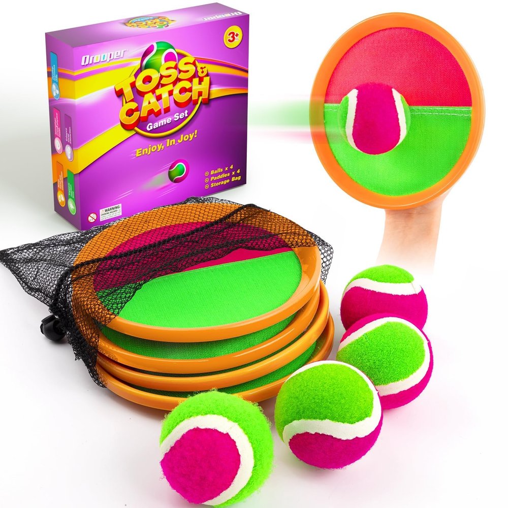 Toss and Catch Ball Game Set - Outdoor & Indoor Activity Toys for Kids - Sticky Paddle Ball Toy for Boys Girls 3 4 5 6 7 8-12 Year Old - Great Games for Beach Pool Yard - Birthday Valentines Day Gifts