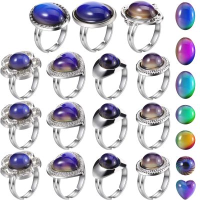 Hicarer 15 Pieces Mood Rings for Kids Adjustable Mixed Color Changing Mood Rings Gifts for Girls Boys Costume Props Birthday Party Favors and Goodie Bag Fillers(Stylish)