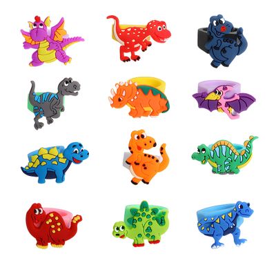Finduat 24 Pcs Dinosaur Rubber Rings for Party Favors, Dinosaur Rings Cupcake Topper for Dinosaur Party Supplies