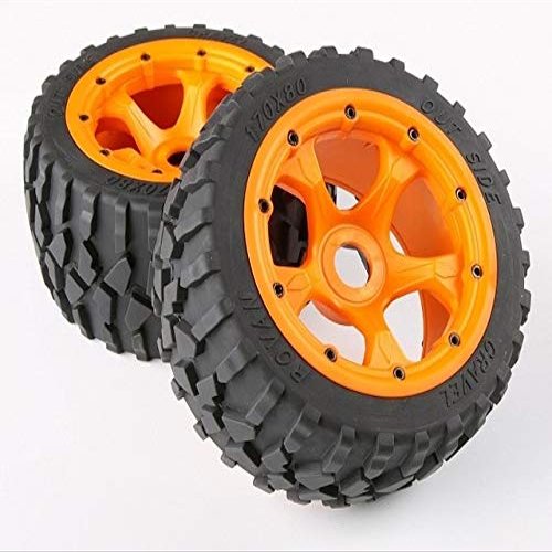 Hockus Accessories rc car Spare Parts Rear Gravel tyre Set with high Strength Nylon hub 1/5 Scale HPI Rovan 5B - (Color: Orange)