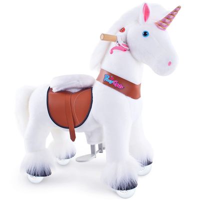 PonyCycle Unicorn Ride on Toy Riding Unicorn with Brake (30" Height/Size 3 for Age 3-4) White Ride on Unicorn Giddy up Ride Horse Pony Music Sounds Birthday Gifts Plush Animal Rideable Horse Ux304