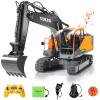 DOUBLE E Volvo RC Excavator 17 Channel 3 in 1 Construction Toys, 17 Channel Remote Control Vehicles Tractor Sandbox Toys Digger with Metal Shovel Drill Grab RC Truck for Kids Adults view 1