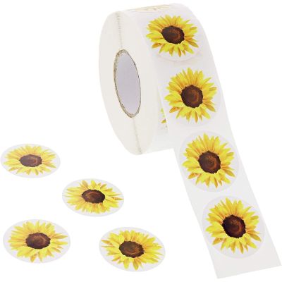 1000 Pieces Yellow Sunflower Stickers for Envelopes, Flower Decals Roll for Kids DIY Crafts, Seals for Invitations (1.5 In)
