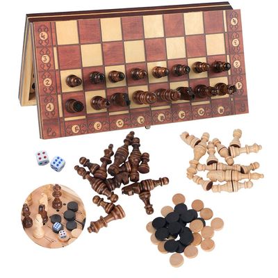Luoyer 3-in-1 Chess Set Include Chess Checkers Backgammon 11 inch Wooden Board Game Set with Foldable Portable Case for Adults Travel Outdoor