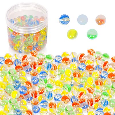 ShellKingdom 200 Count Bulk Assorted Colors Glass Marbles, Colorful Cat Eyes 9/16 Inch Round Marbles Toy for Kids for Aquarium/Game/Vase/Fish/Plant Decor