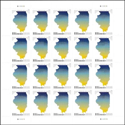 2018 Illinois Statehood Pane of 20 Forever Postage Stamps Scott 5274