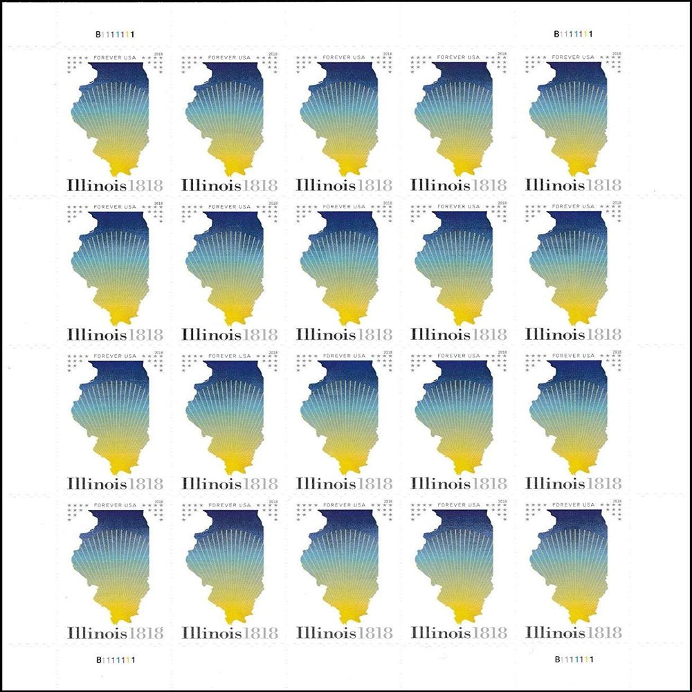 2018 Illinois Statehood Pane of 20 Forever Postage Stamps Scott 5274