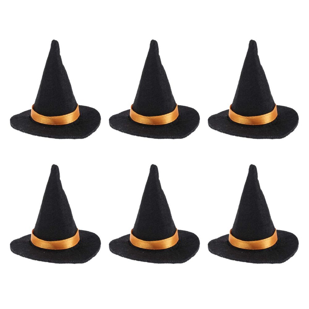 6pcs Mini Felt Witch Hats Handmade Wine Bottle Decor for Halloween Party Favors DIY Hair Accessories Crafts