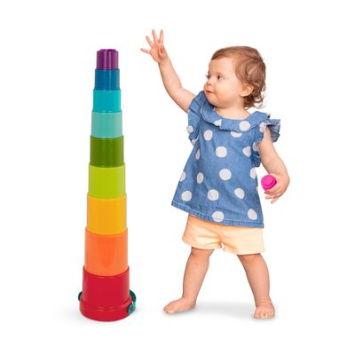 Battat Stacking Toy Educational & Dexterity Toy Nesting Cup Playset Water & Beach Toys 18+ Months Stack Up Cups, Medium, 10 Pieces Set