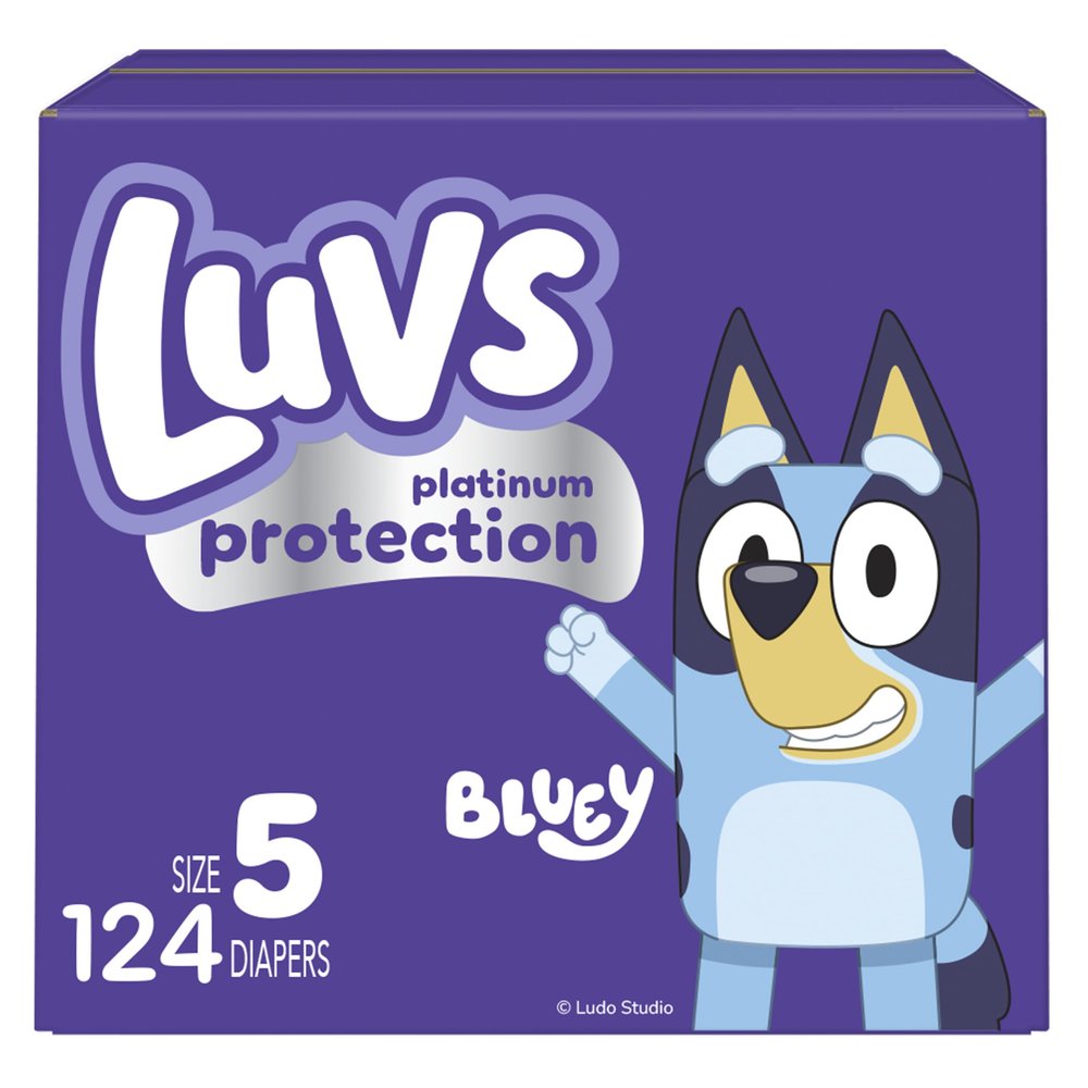 Luvs Size 5 Baby Diapers, Platinum Protection Bluey Diapers for Day & Night, Size 5, 124 Count (Packaging May Vary)