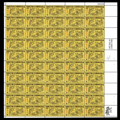South Carolina Complete 6 Cent Sheet of 50 Stamps Scott 1407