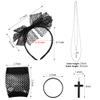 80s Costume Accessories Lace Headband Earrings Fishnet Gloves Necklace Bracelet, Black, 5 Pieces view 3