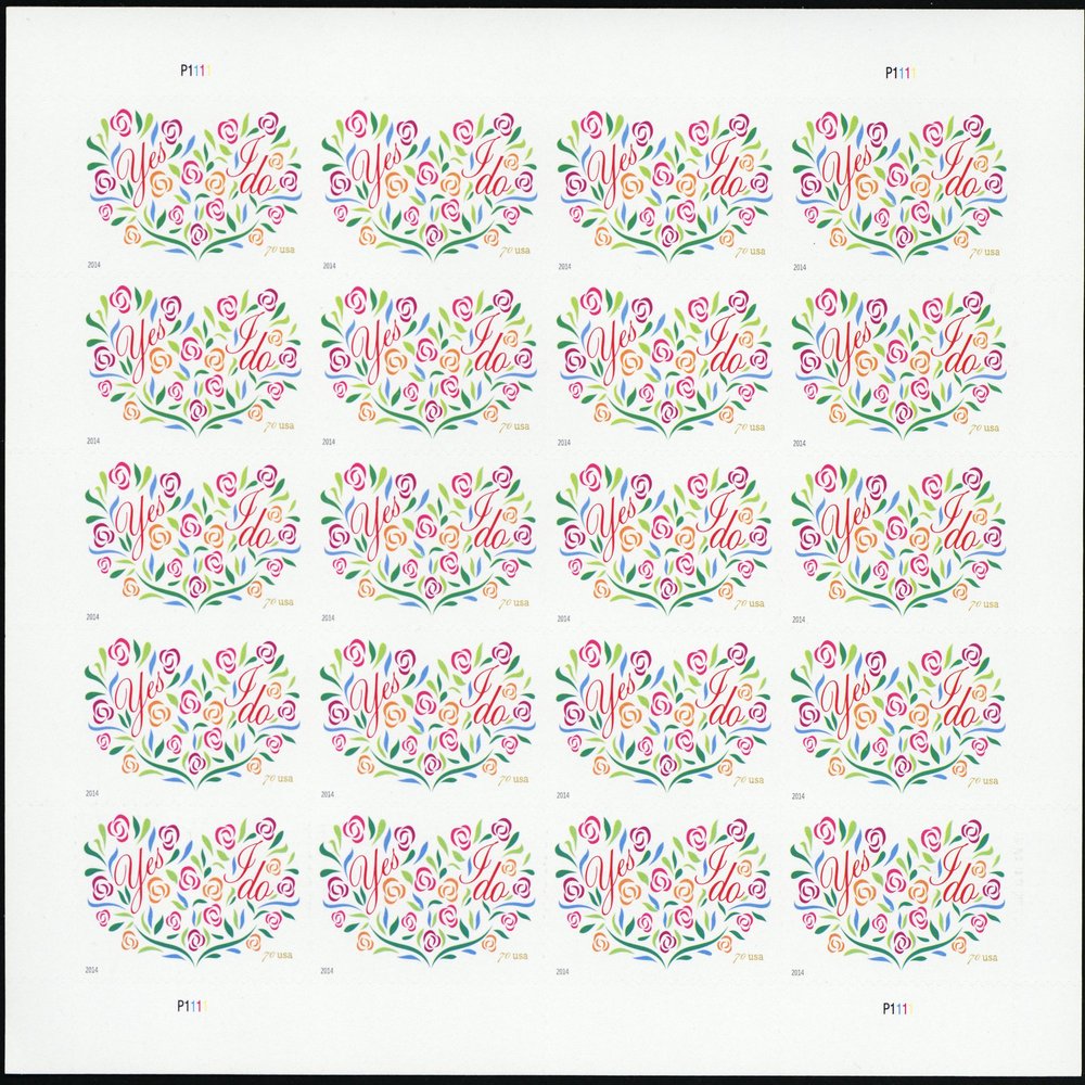 2014 Yes I Do Wedding Sheet 20 Twenty 70 Cent 2 Ounce Rate Postage Stamps Scott 4881