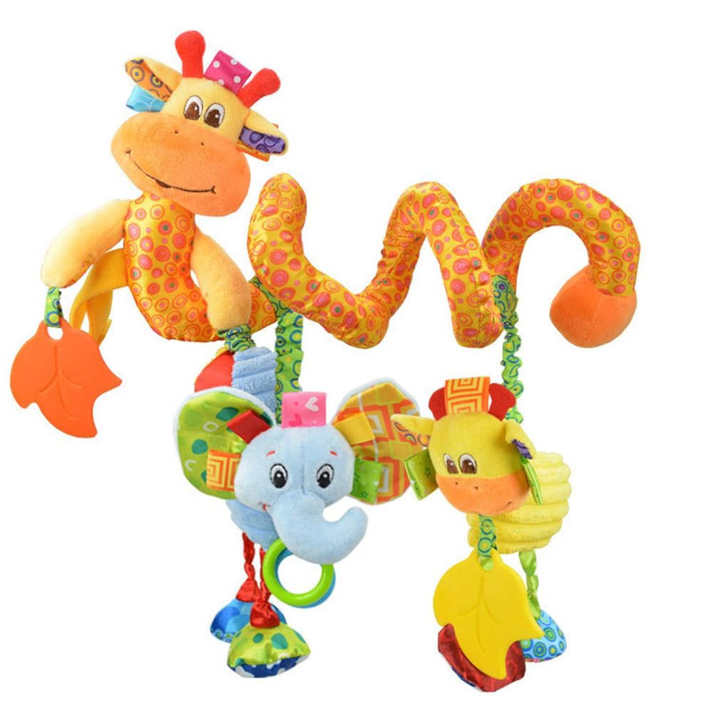 Jollybaby Crib Stroller Car Seat Toys for Baby 0-3-6-9-12 Months, Tummy Time Hanging Sensory Toys for Newborn with Music Box and Teether, Spiral Carseat Toy for Infant Boys Girls Gifts (Giraffe)