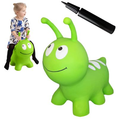 Jumpy Inflatable Bouncer - Animal Ride on Toy for Kids, Toddlers, Boys, and Girls  Stable and Durable for Indoor and Outdoor Play, Pump and Birth Certificate Included - Green WORMY