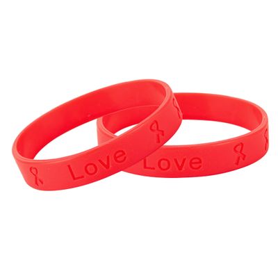 5 Pack Red Ribbon Awareness Bracelets - Red Ribbon Silicone Bracelets for Adults