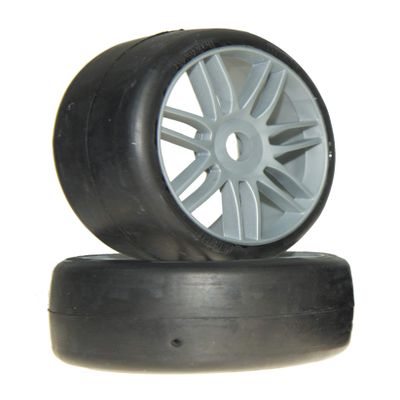 GRP GTK02-S5 1:8 GT T02 Slick S5 Medium Mounted Tires Spoked Silver Wheel (2)