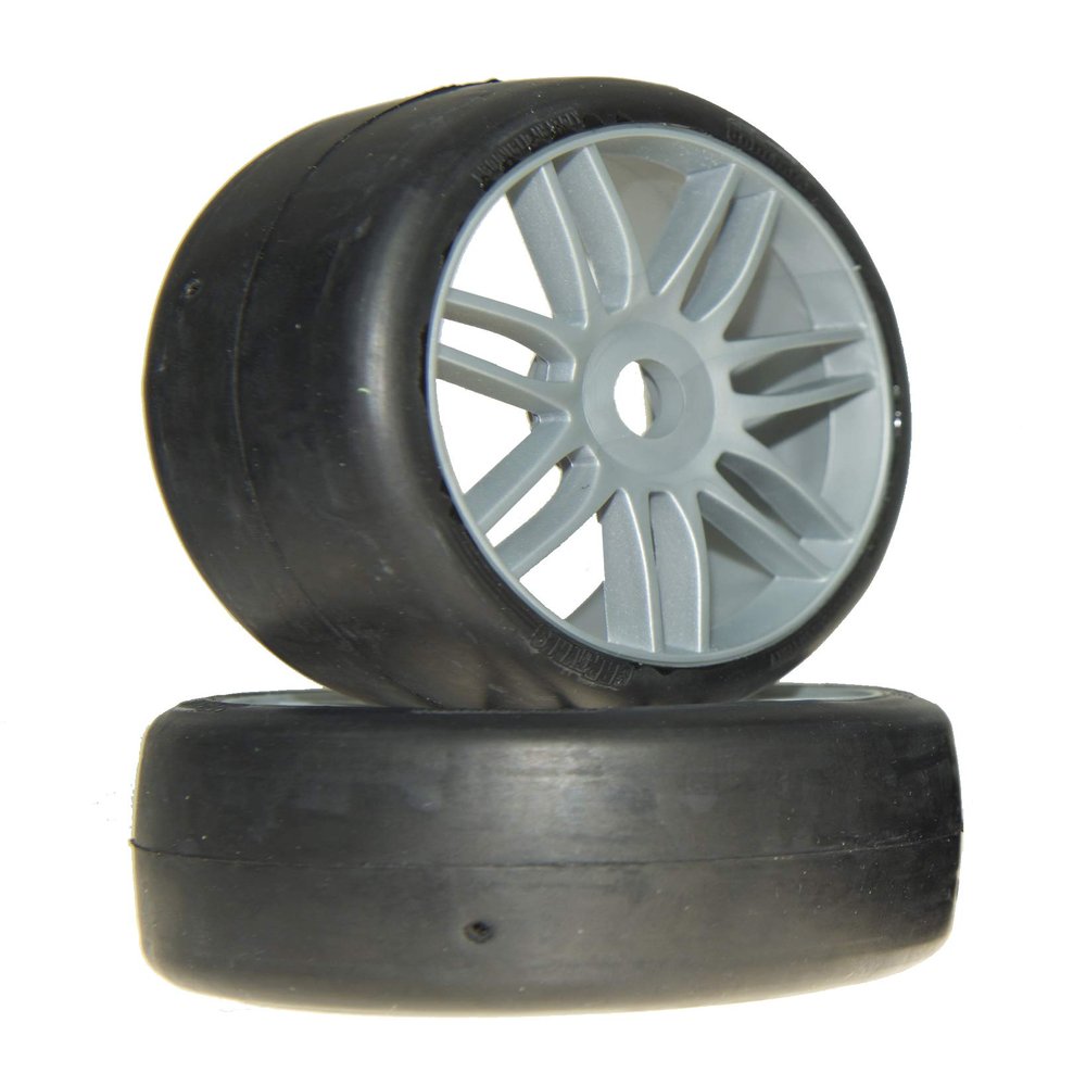 GRP GTK02-S5 1:8 GT T02 Slick S5 Medium Mounted Tires Spoked Silver Wheel (2)