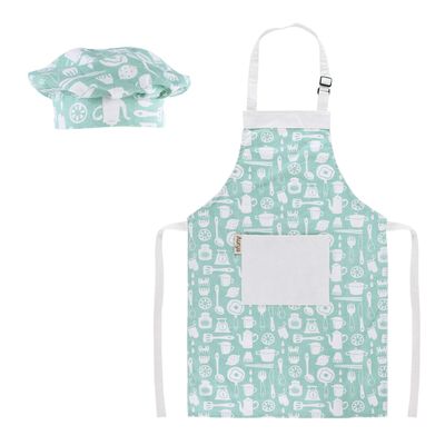Aurya Kids Apron and Chef Hat Set-Adjustable Child Apron for Boys and Girls