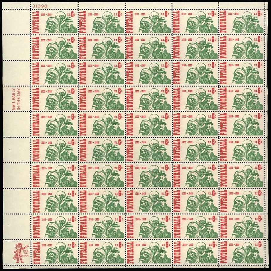 Football Full 6 Cent Sheet of 50 Stamps Scott 1382