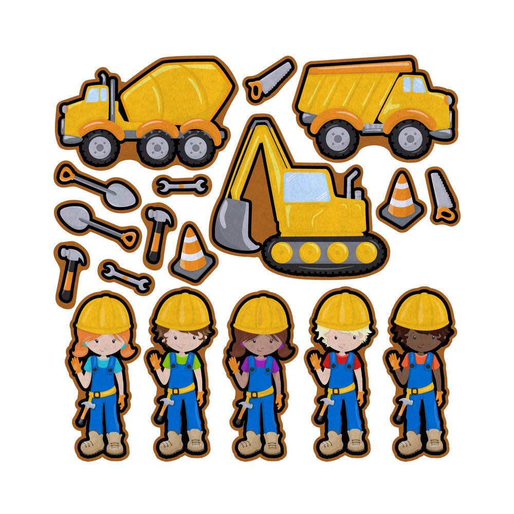 Construction Worker Crew Felt Play Art Set Flannel Board Story Storyboard Pieces