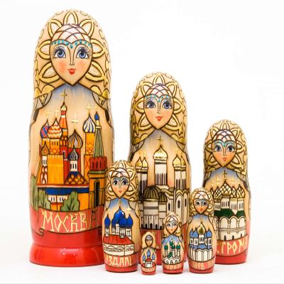 The Golden Ring Russian Nesting Doll 7pc/8" Multimedia Matryoshka