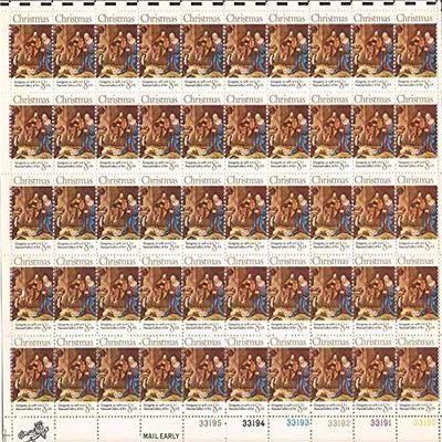 1971 Christmas Issue 8 Cent Sheet of 50 Postage Stamps Scott 1444