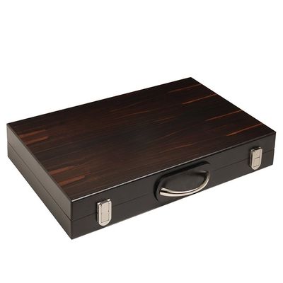 18-inch Wood Backgammon Set - Black/Zebra Wood Board - Oak Inlaid Field